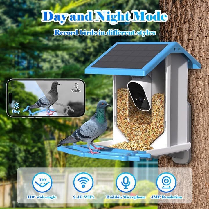 Mangeoire intelligente pour oiseaux avec caméra 4MP et énergie solaire !